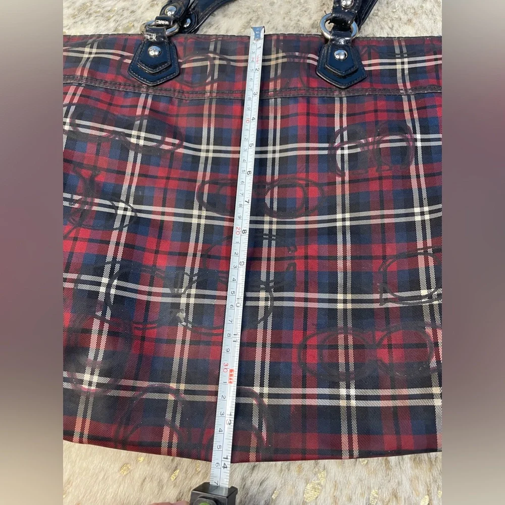 Coach Poppy Tartan Red‎ Signature Sateen Plaid Purse